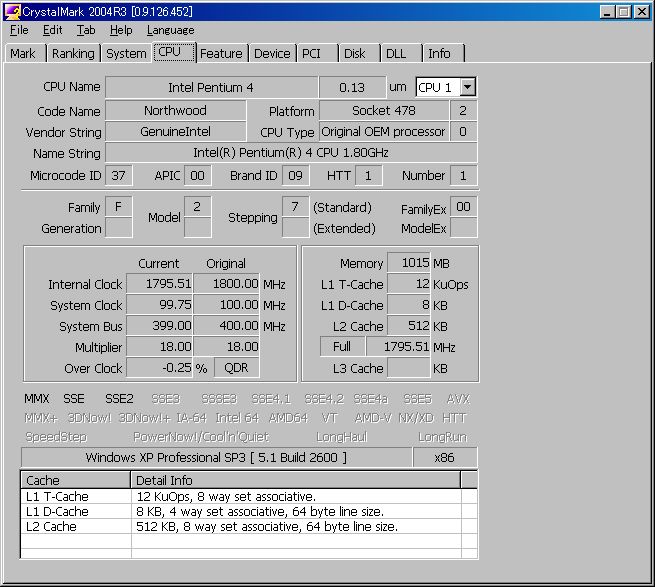 INTEL Pentium4 1.8GHz-cpu詳細
