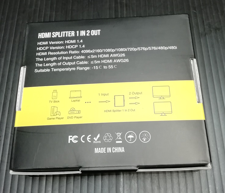 Eono HDMI分配器 1入力2出力 HDCP1.4（箱裏）