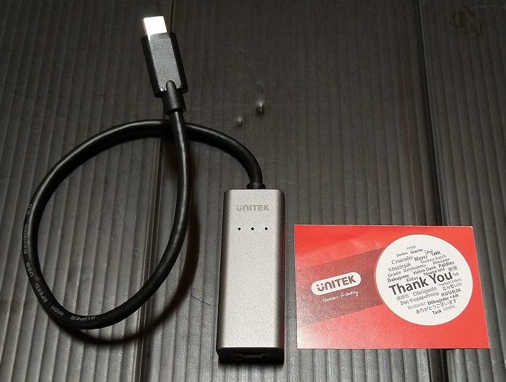 Unitek 有線LANアダプター Giga Type-C USB3.1(Gen1)端子対応（本体と添付品）