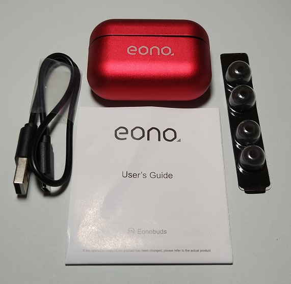 Eono(イオーノ) Bluetoothイヤホン IPX7防水仕様 USB-C急速充電対応(赤)（本体と添付品）