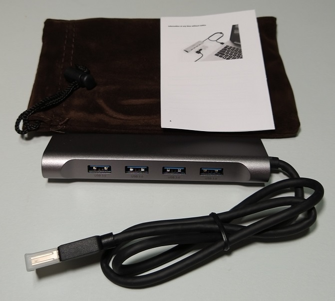 Eono(イオー ノ) 4ポート USB 3.0 ハブ メタルケース（本体と添付品）