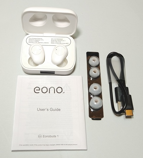 Eono(イオーノ) Bluetoothイヤホン Eonobuds1 IPX7防水仕様（本体と添付品）