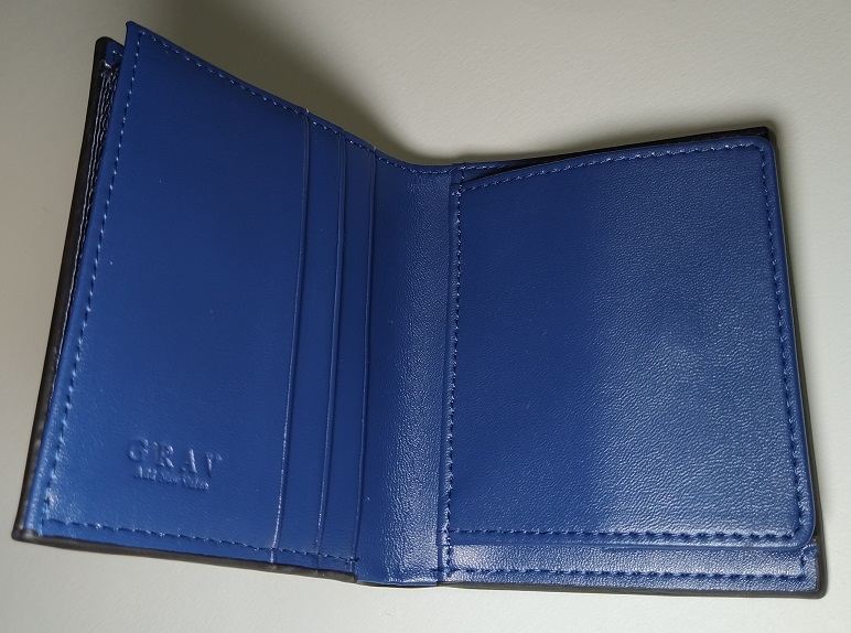 GRAV ミニ財布 二つ折り グラデーション レザー本革 (ブルー)（開いた状態・カード入れ）