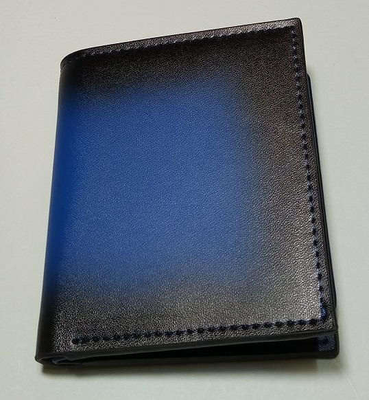 GRAV ミニ財布 二つ折り グラデーション レザー本革 (ブルー)（本体）