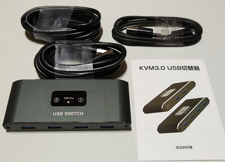 Eono(イオーノ) USB3.0切替器 高速転送 4ポートハブ PC2台用 手動切替器（本体と付属品）