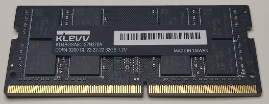 KLEVV ノートPC用 メモリ PC4-25600 DDR4 3200 32GB x 1枚 260pin SK hynix製（表）