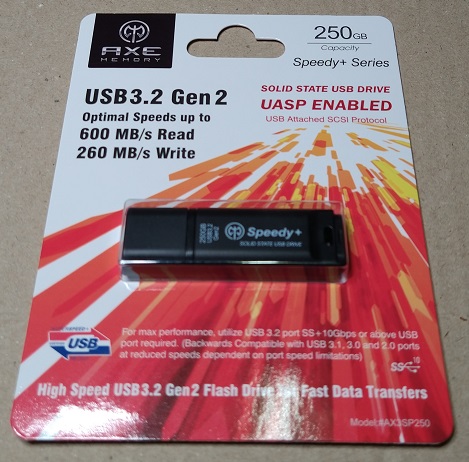 AXE MEMORY アクス 250GB 外付SSD (USBメモリ) USB 3.2 Gen2（パッケージ）