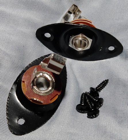 uxcell 楕円形 出力 入力ジャック プレートソケット ネジ付き ブラック 2個入り